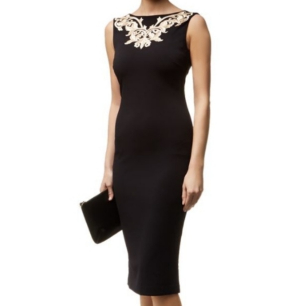 Ted baker metallic embroidered midi dress